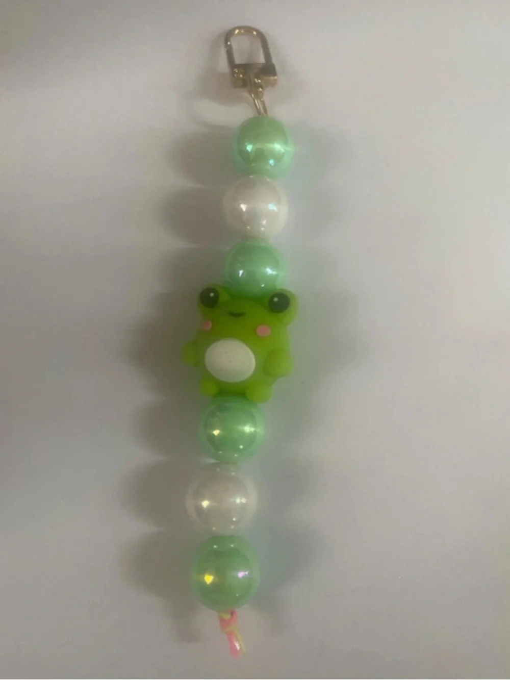Cute Green Frog Bead Charm Keychain for Kids